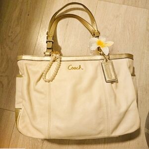 Coach Tan and Gold Tote Bag